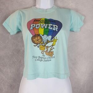 Vntg Screen Stars Shirt Kids 10-12 Blue Gods Power Balloon Animals Baby Tee 80s